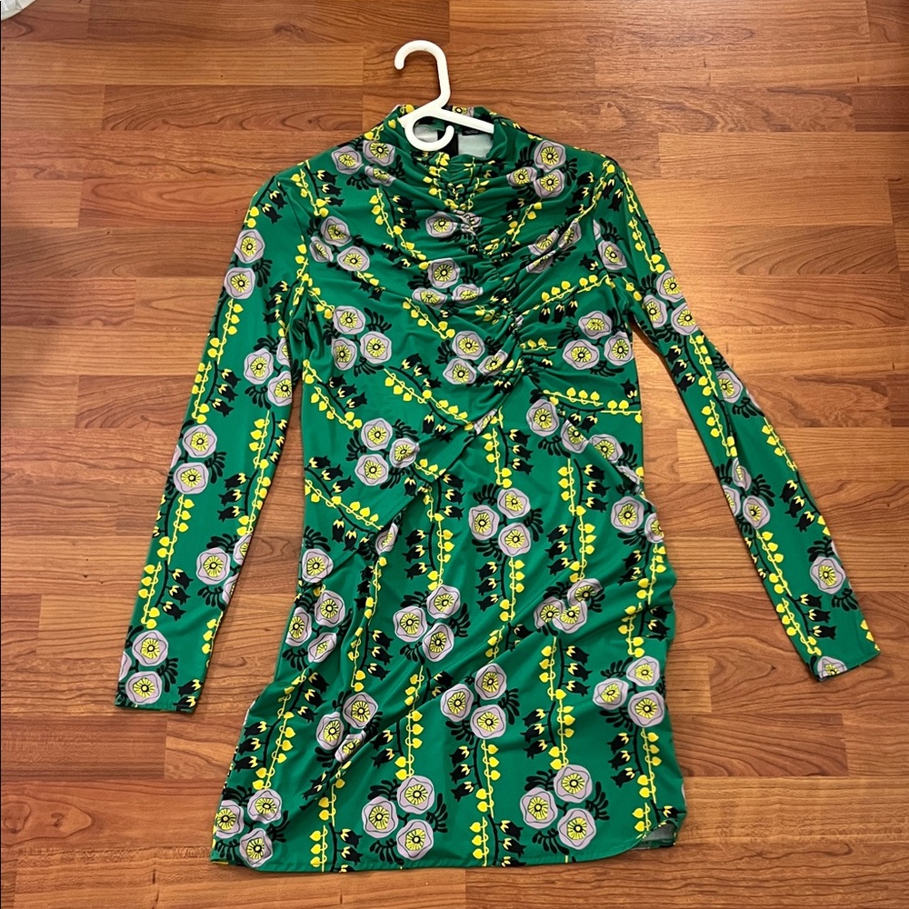 Zara Green Floral Long Sleeve Dress